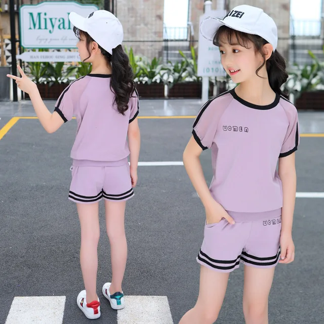 Летняя одежда для девочек новинка 2019 комплекты одежды детей футболка с короткими