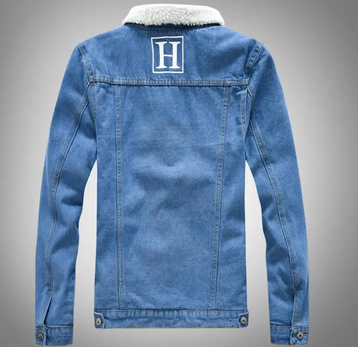 Меховой воротник Для мужчин бархатная джинсовая куртка зимняя мужская Курточка