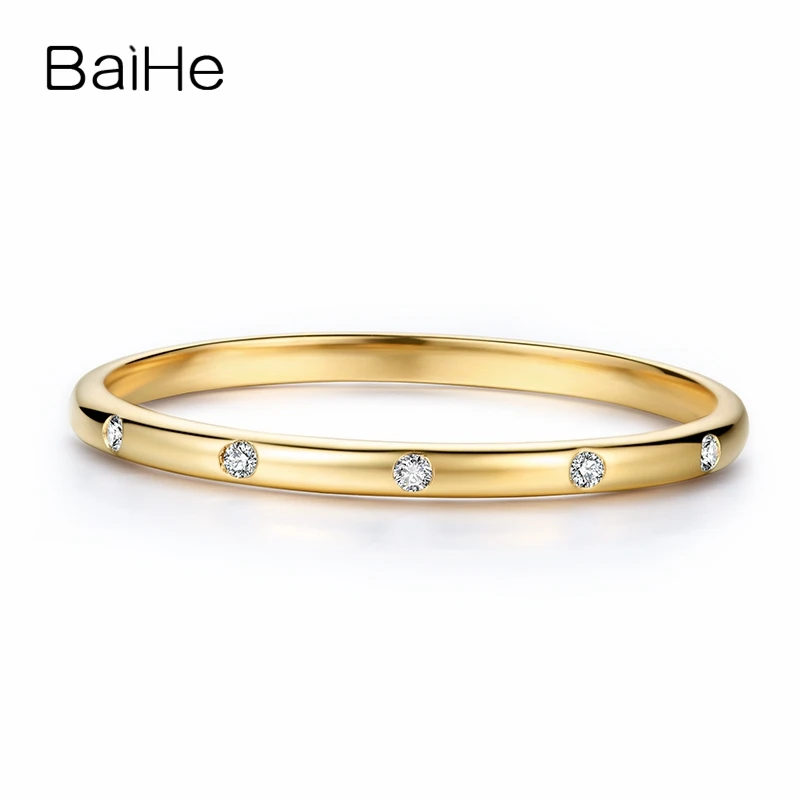 BAIHE, 14 к, желтое золото, 0.06CT, сертифицировано H/SI, круглая огранка, натуральные бриллианты, обручальное кольцо для женщин, модное, ювелирное изделие с бриллиантами, кольцо