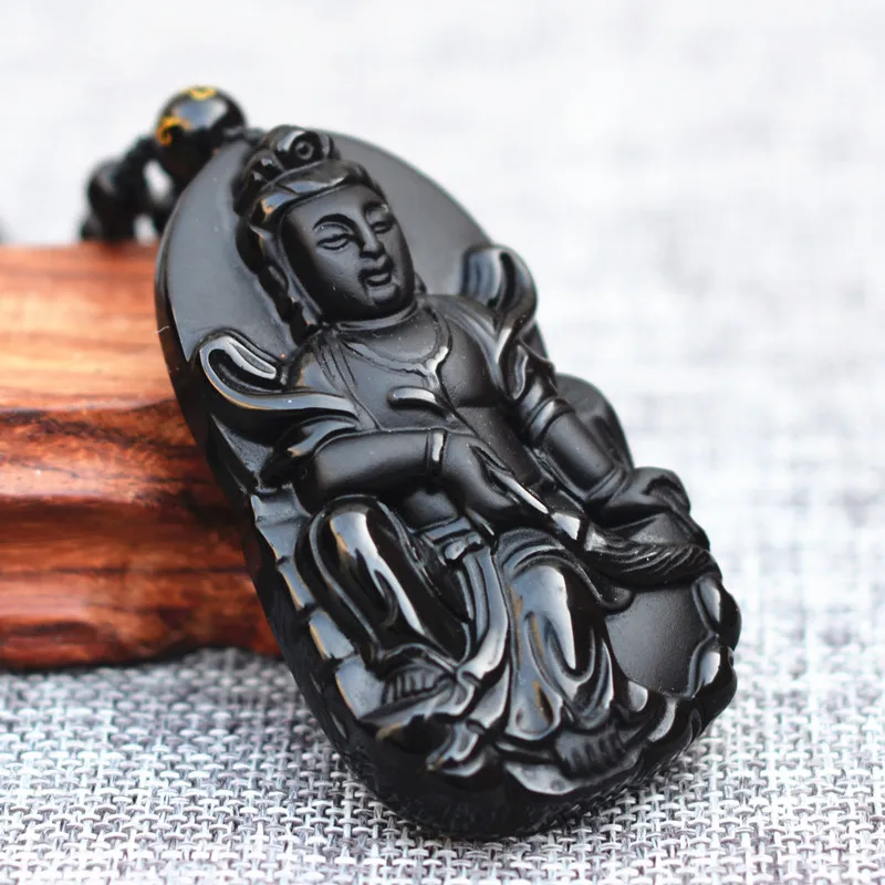 Женское черное матовое ожерелье Avalokiteshvara с подвеской в виде головы Будды для