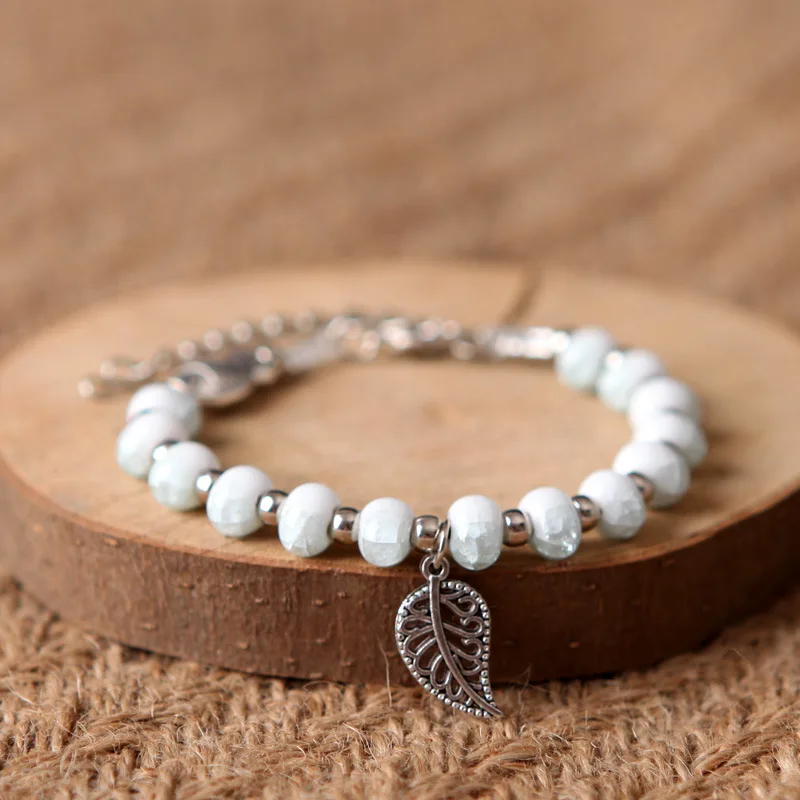 Ceramic Beaded Bracelet For Women Hollow Leaf Pendant Bracelets Men Charm Bangle Silver Color Beads Alloy Fish Open Bangles Gift | Украшения