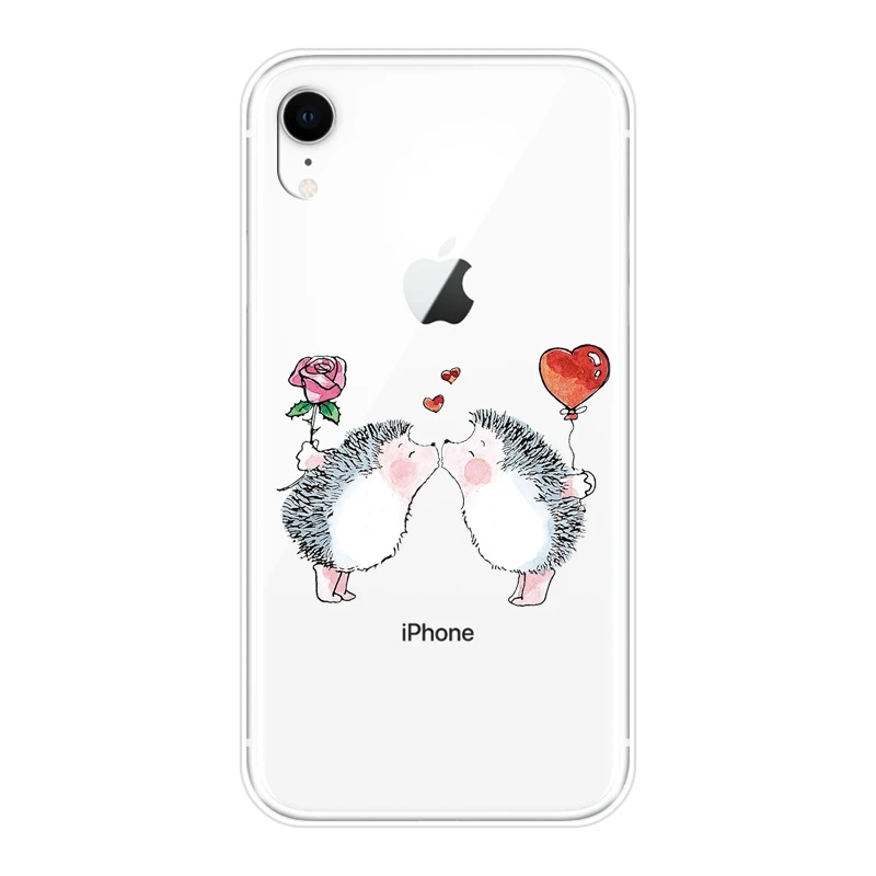 Силиконовый чехол для телефона iPhone X XR XS MAX 8 7 6 S Kawaii ежик сердце любовь милая