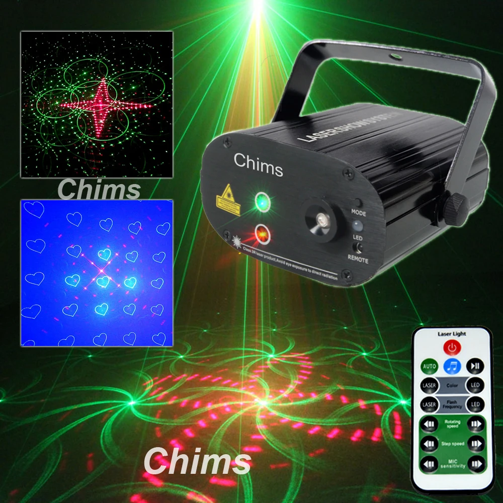 Лазерные огни для сцены Chims, 40 узоров, лазерное светодиодное освещение RG для музыки, дискотеки, вечеринки, бара, танцев, диджея, клуба, дня рож...