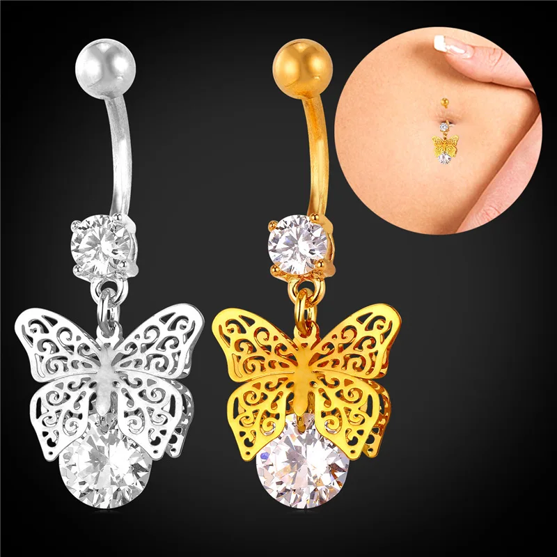Хрустальный в форме бабочки ювелирные изделия для тела золото/серебро цвет пупка