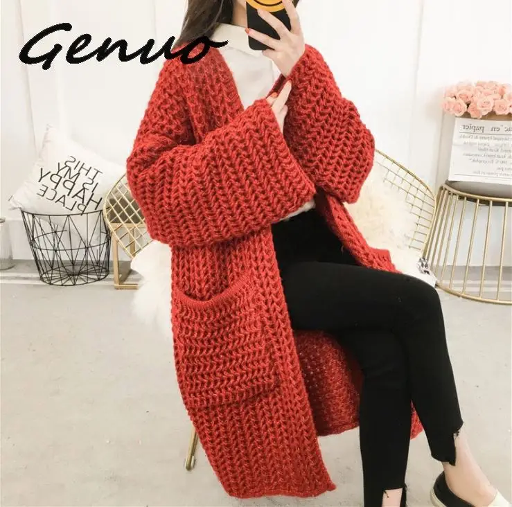 Женский кардиган с длинным рукавом V-образным вырезом и карманами |