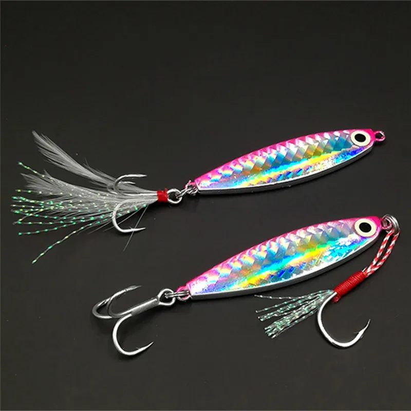 

Hooks Fish Tackle 15g & 20g Fishing Spoon Lure 7 colors Metal Jig Lure Slice Treble Hook jigging lure