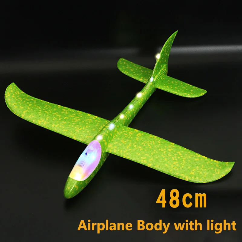 48cm Green Light Сделай сам, ручной бросок, светодиодный, светящийся, летающий планер, самолет, игрушки, модель самолета из пены, для игр на открытом воздухе, светящиеся игрушки для детей - Цвет: 48cm Green Light