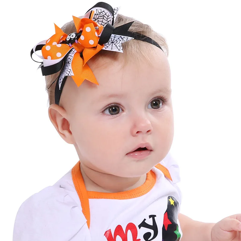 Halloween Elastic Band Baby Hair Accessories Cute Ribboen Bow Ghost Girls Headband Hallowas Bows | Детская одежда и обувь
