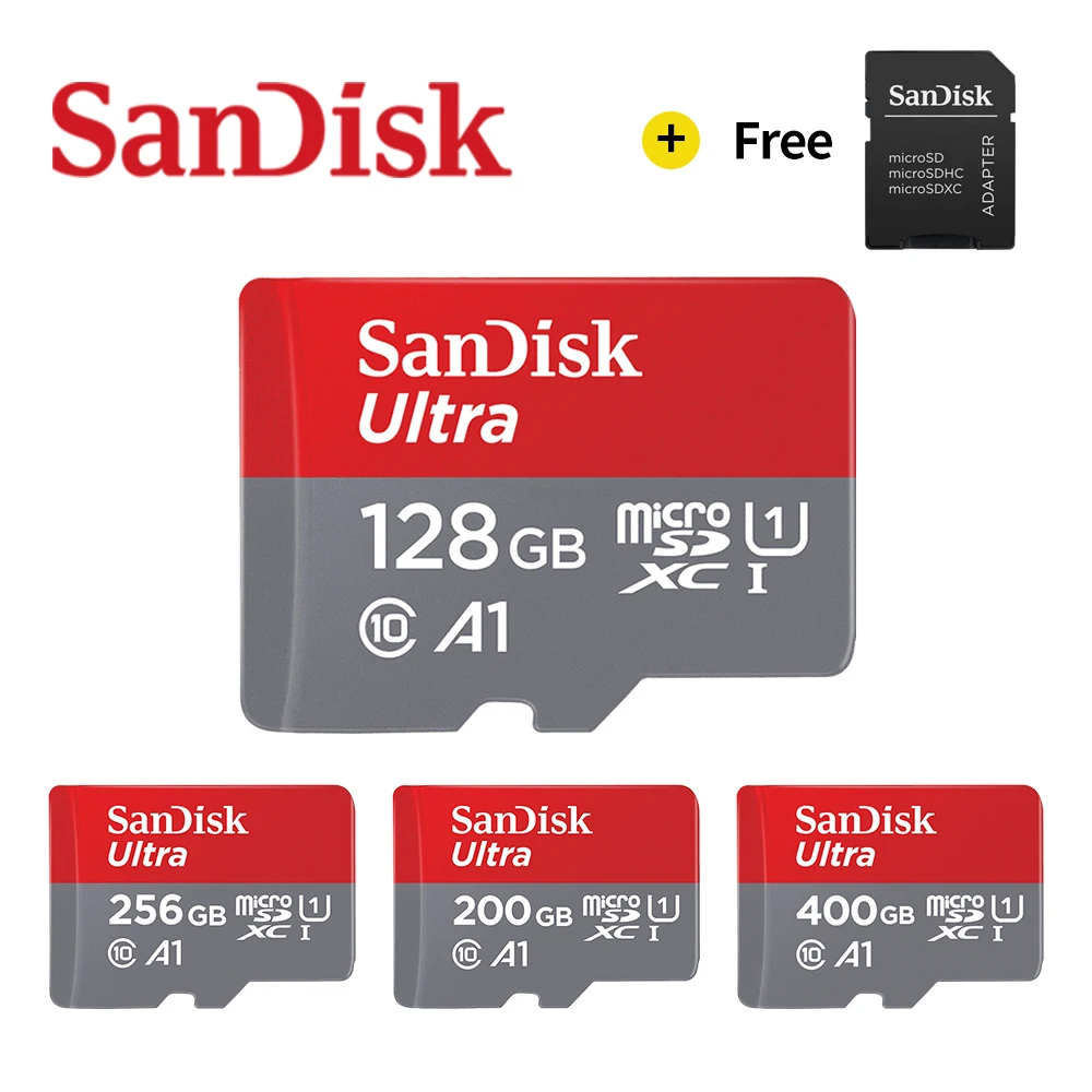 Двойной Флеш накопитель SanDisk A1 слот для карт памяти 200 ГБ 128 Гб 64 98 МБ/с. 32 Micro sd карта
