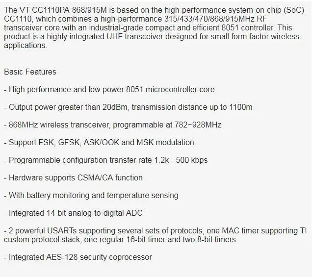 VT-CC1110PA 433 МГц 470 МГц 915 МГц RF CC1110 модуль мульти-io контактный датчик температуры и влажности беспроводной модуль может быть разработан