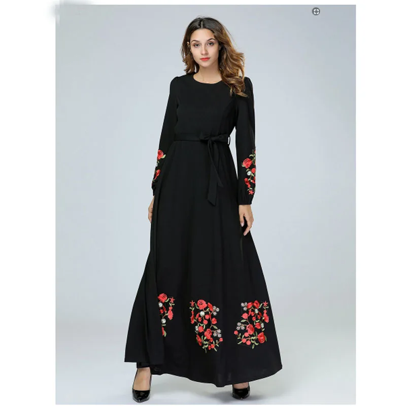 Платья с длинными рукавами объединённый красный цветок черный Anarkali новая модель