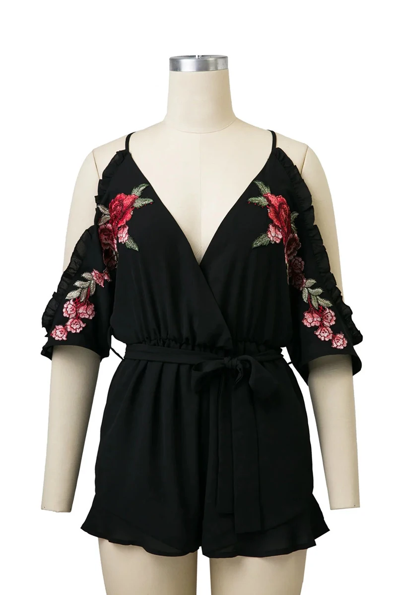 Bella Philosophy spring fashion sexy deep V applique flowers embroidery cami bodycon playsuits | Женская одежда