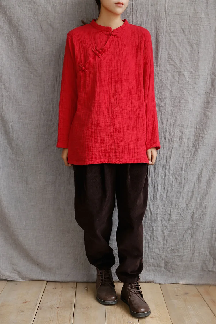 2016 Женская рубашка из хлопка весна осень красный белый цвет китайский стиль