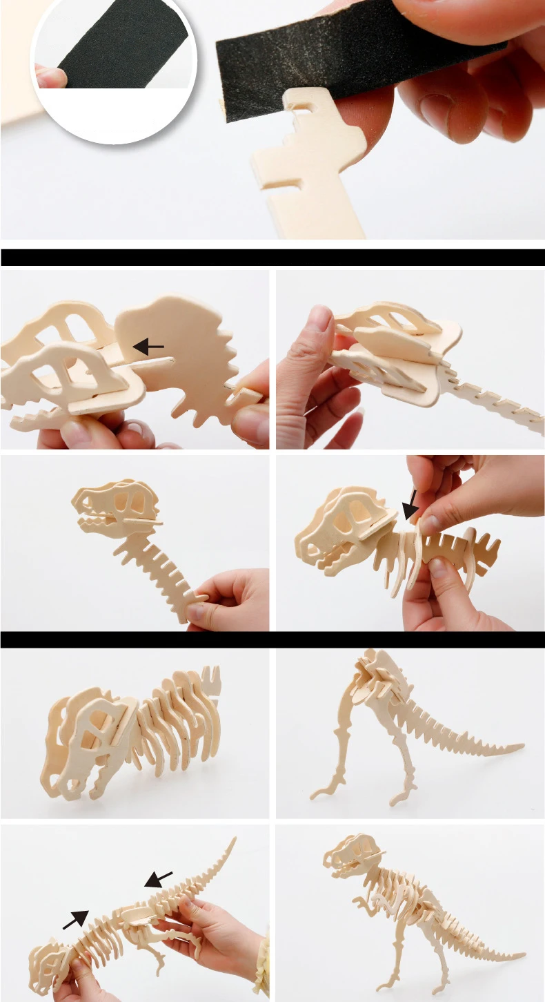 DIY деревянные головоломки игрушки 3D стерео динозавр модель тираннозавр рекс для