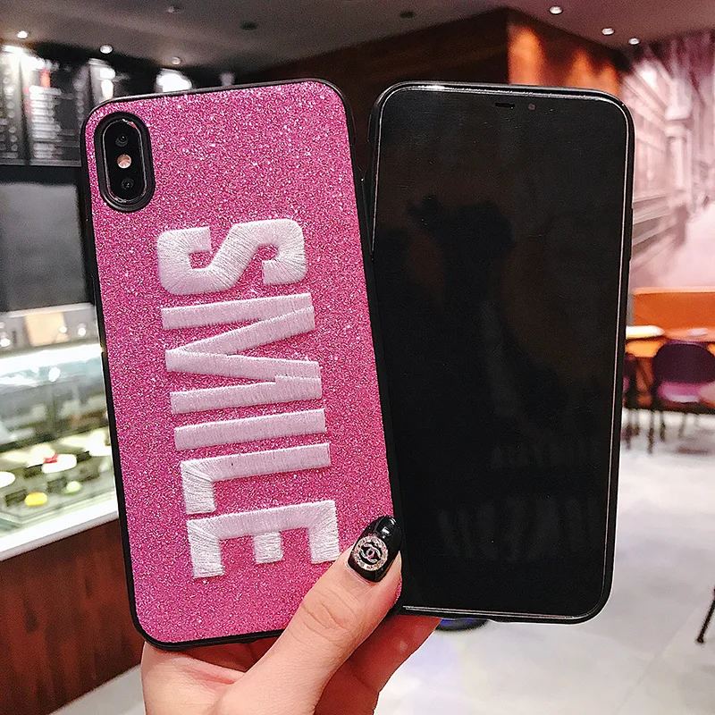 Чехол сверкающий с блестками для iPhone X XR XS Max 8 7 Plus Мягкий чехол девочек вышивкой
