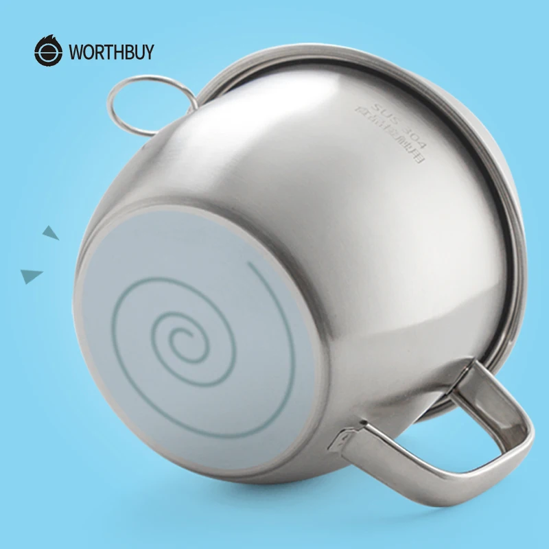 Worthbuy 304 Нержавеющая сталь чаша с ручкой и крышкой индукции Плита Отопление риса