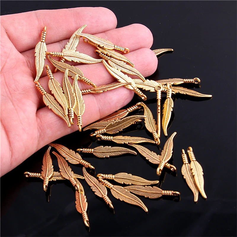 Sweet Bell 80 шт. 7*32 мм антикварные золотые очаровательные перья из цинкового сплава Diy Ювелирные изделия фурнитура ювелирные аксессуары оптом