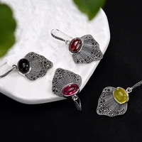 sterling silver antique upscale fan shaped mosaic jade crystal lady silver coin earrings earrings jewelry wholesale