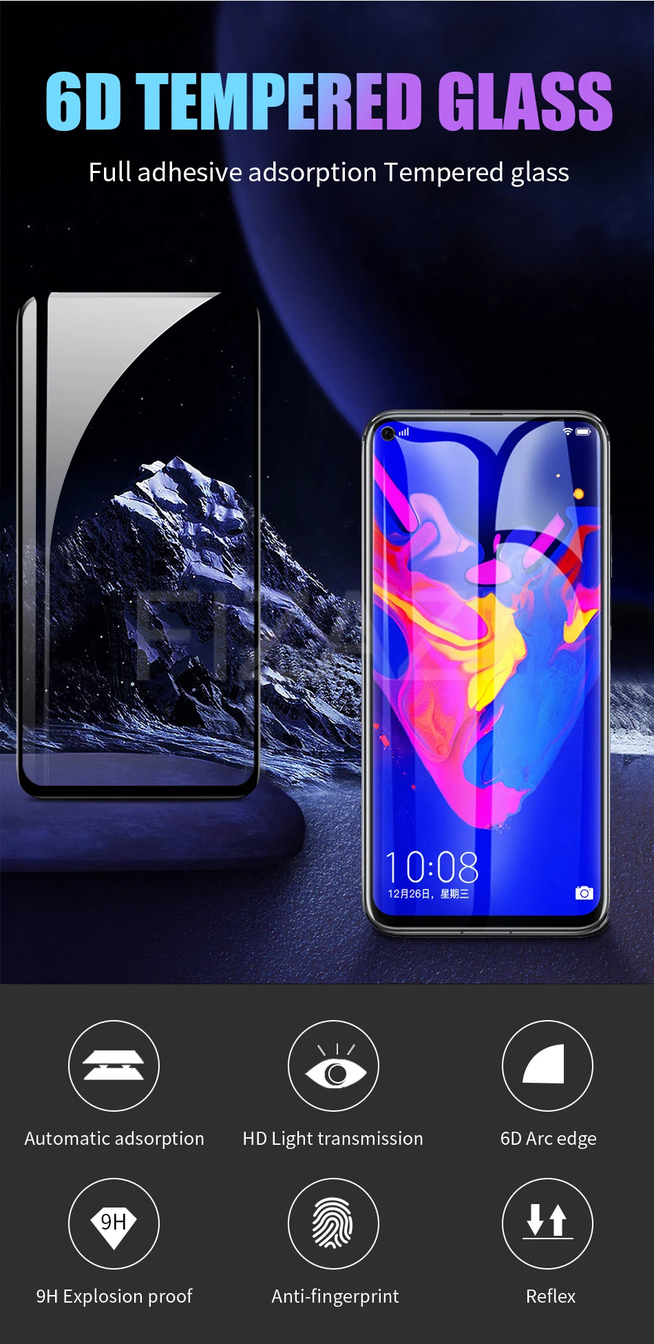 6D полное клеевое покрытие из закаленного стекла для huawei Honor View 20 10 9 Lite 8X 7X Magic 2 mate 20 P30 Lite Y9 защита экрана