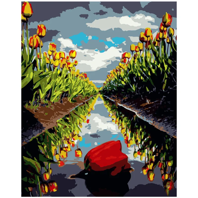 Картина по номерам DIY дропшиппинг 40x50 50x65cmотражение цветы, тюльпаны цветок холст свадебное украшение искусство картина подарок
