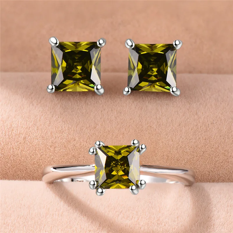 Женский набор украшений в Корейском стиле серьги гвоздики с кристаллами перидот