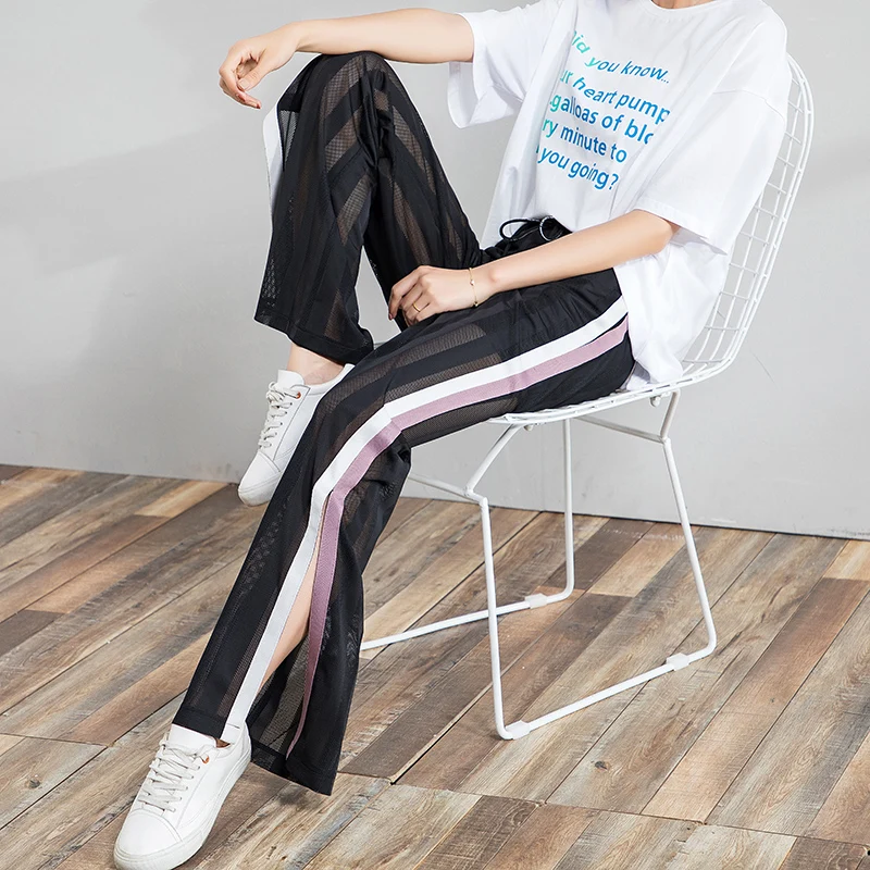 Модные летние шифоновые широкие брюки с высокой талией женские свободные