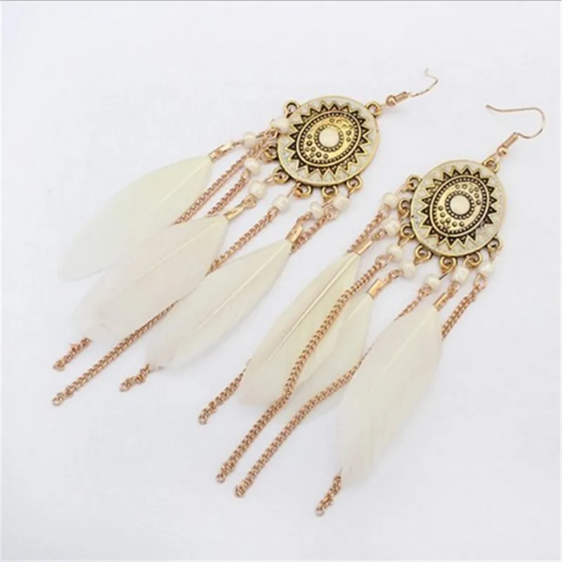 2018 богемные висячие серьги с дисковыми кисточками этнические перьями Винтажные