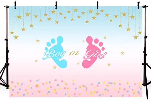 

7x5ft Gold Stars Blue Pink Footprints Gender Baby Shower Washable Wrinkle Free Photo Background Backdrop Polyester Fabric