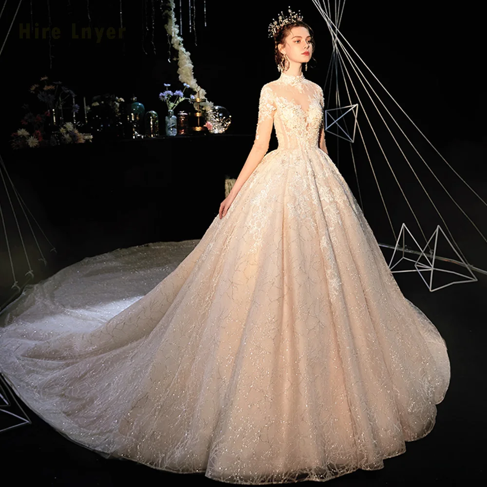 Robe De Mariee Princesse Luxe роскошное бальное платье с высоким воротом длинным рукавом