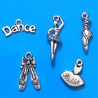 mixed 30pcs antique silver plated ballet charm collection dance balleina toe shoe dress pendant diy jewelry making
