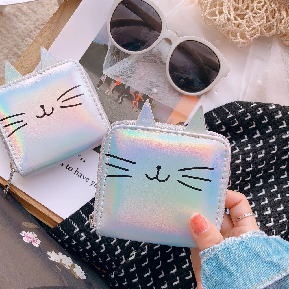 Женские кожаные кошельки с мультяшным котом Kawaii короткий кошелек из