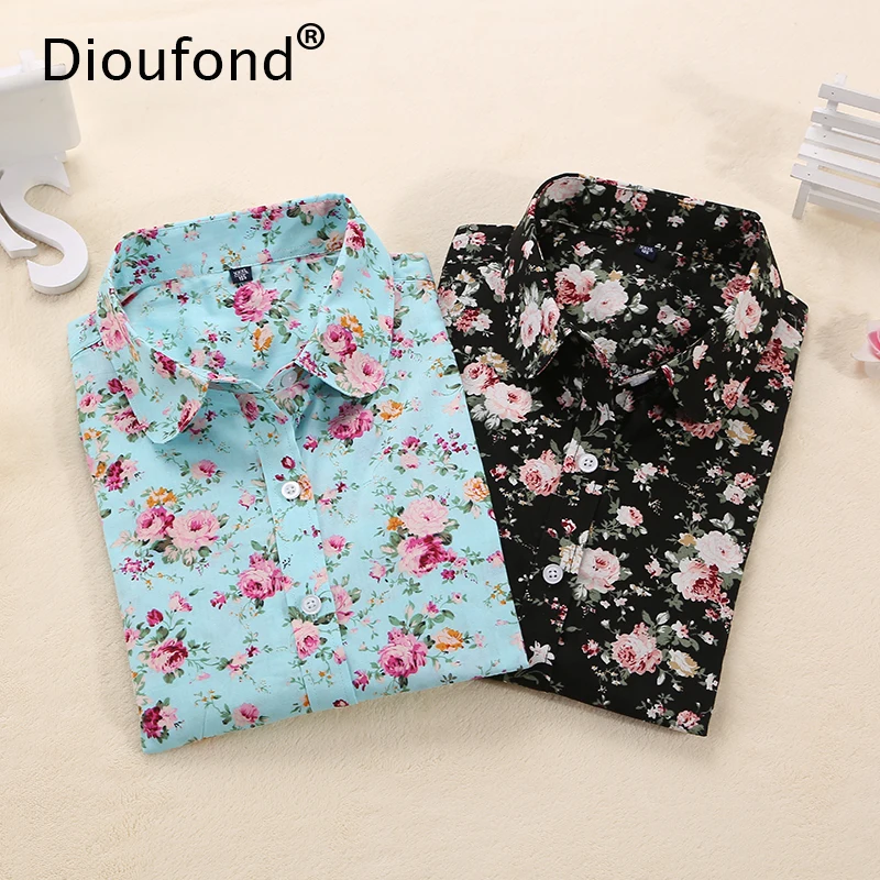 

Dioufond Floral Women Blouses Polka Dot Blouse Long Sleeve Shirt Women Cotton Camisas Femininas Blusa Feminina Ladies Tops