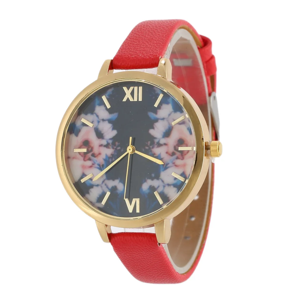 2017 новый печать мода часы тонкий кожаный пояс кварцевые роман женские часы|watch