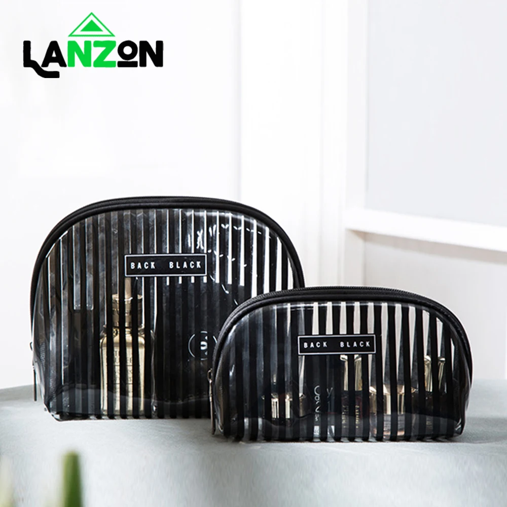 Lanzon 1 шт. прозрачный полосатая Косметичка Прозрачный Для женщин Макияж сумка-Органайзер для путешествий, косметический набор, набор kosmetyczka дропшиппинг