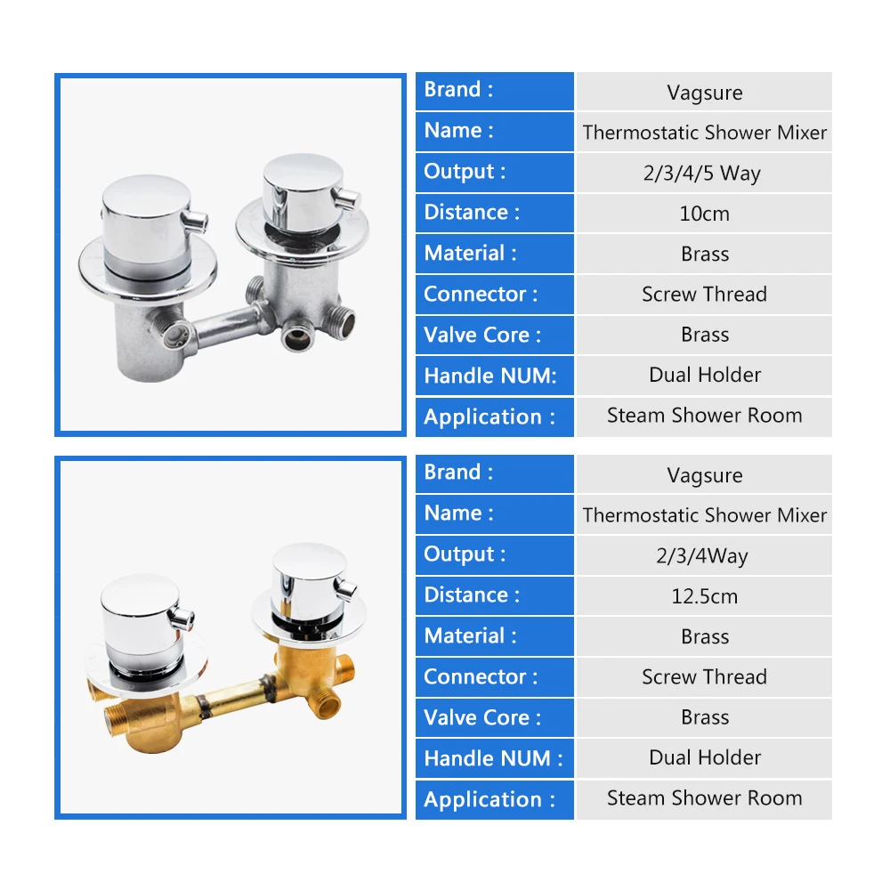vagsure 2345ways outlet brass mixing valve diverter thermostatic shower faucets tap temperature mixer control screw bathroom free global shipping