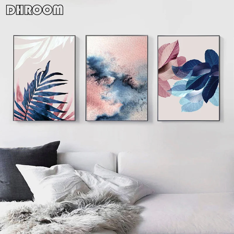 Абстрактные Акварельные картины с листочками румяна Розовый декор тропические