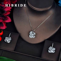 hibride luxury silver color flower pendientes bridal women jewelry sets girls earring necklace accessories engagement gift n 622
