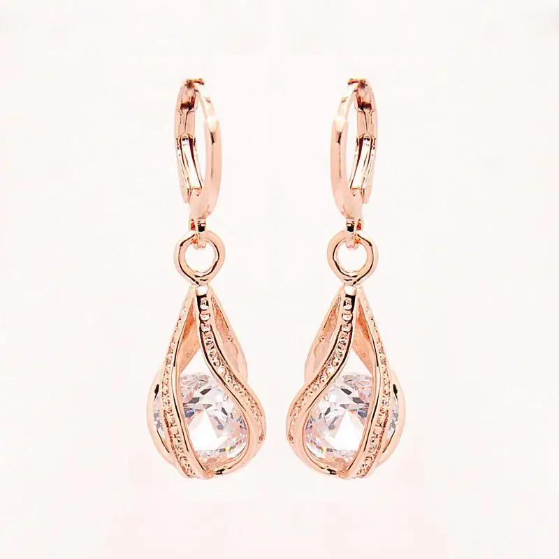 Женские изящные серьги капельки полый кулон циркон подвеска для пирсинга модные