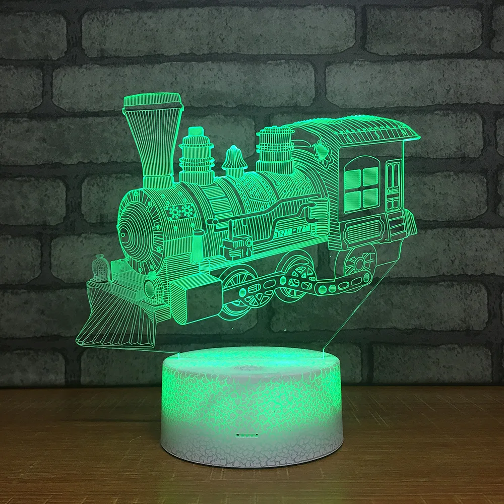 Паровой поезд 3D светодиодный RGB Ночник светильник 7 цветов Изменение Настольный