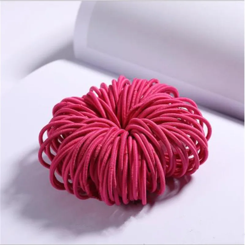 rose red Новинка 100 шт./лот, нейлоновые резинки ярких цветов 3 см для девочек, безопасные эластичные резинки для волос для детей, держатель для хвоста, Детские аксессуары для волос - Цвет: rose red