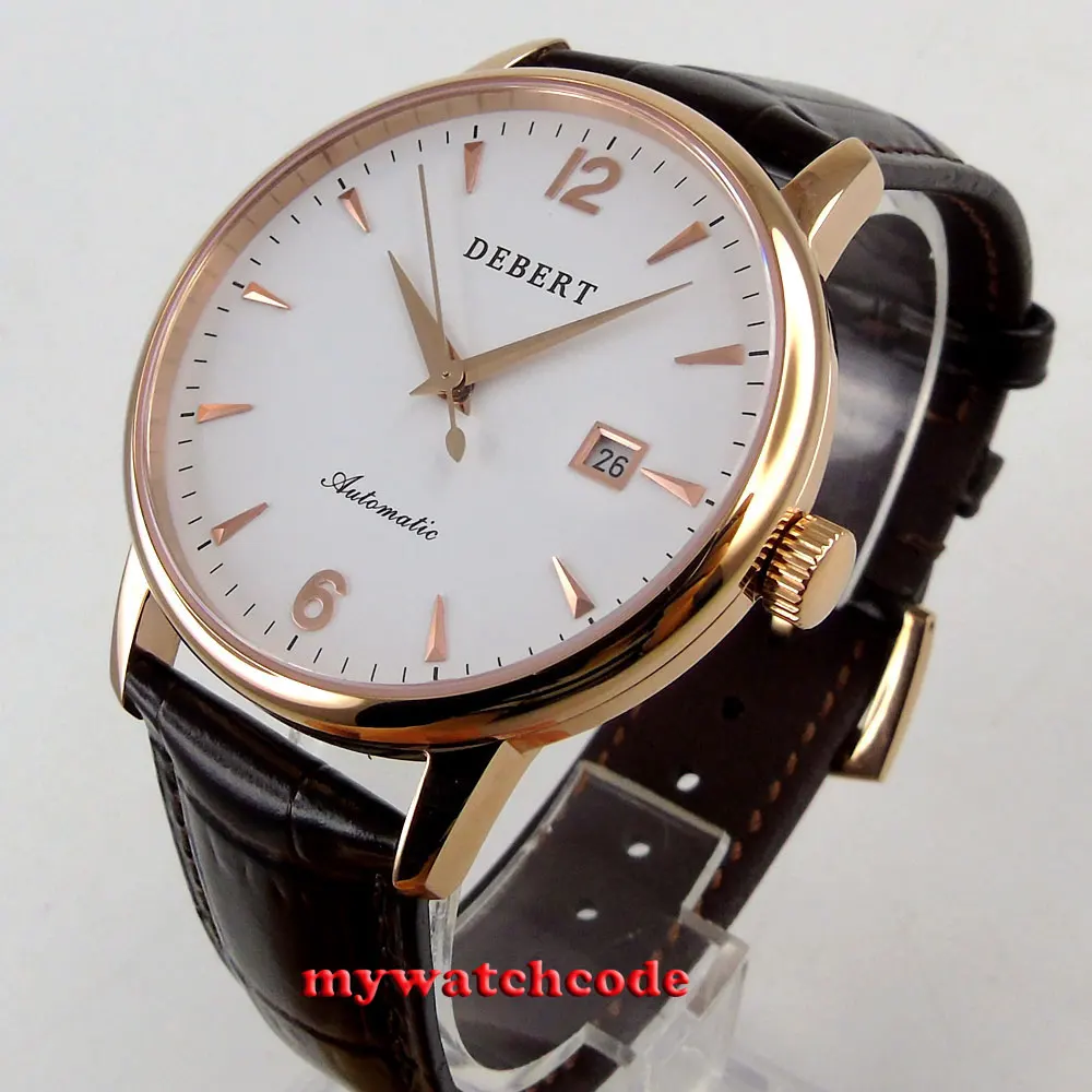 

polished 41mm Debert white dial rose golden case miyota 8215 automatic men watch