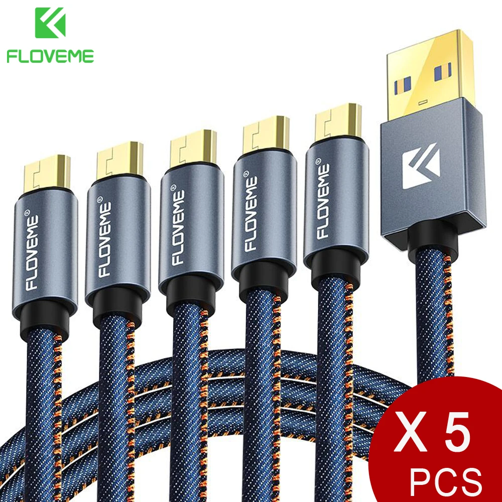 

FLOVEME 5Pcs/Lot Original Micro USB Cable 2.1A Fast Charger Data Sync 30cm 1m 2m Phone Cables For Samsung Xiaomi LG Android Cabo