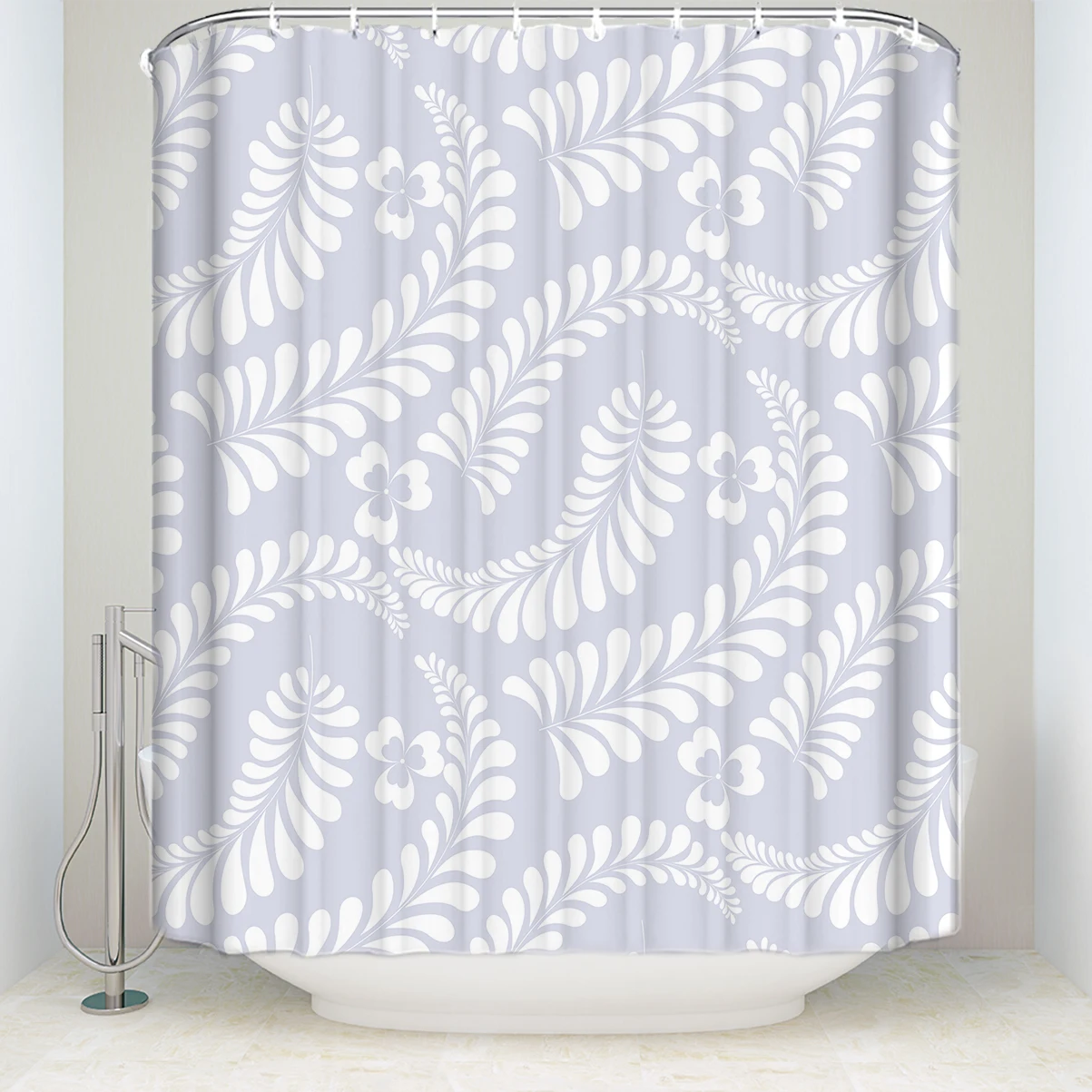 

White Purple Plant Waterproof Shower Curtain with Hooks Polyester Fabric Bathroom Curtains for Home Decor