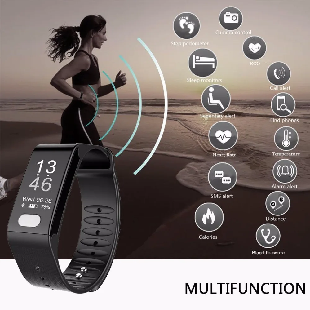 Sports Fitness Tracker Smart Bracelet T6 Heart Rate Monitor ECG Blood Pressure Band Pulse Wrist Watch for Men and Women | Наручные часы