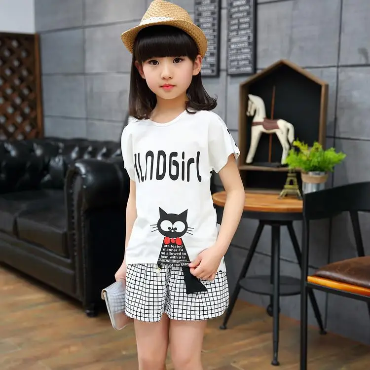 3 4 5 6 7 8 9 10 10 11 12 13 14 Years Children Clothing Set 2020 Summer Casual Cotton Girls Clothes T-shirt Shorts Kids Suits