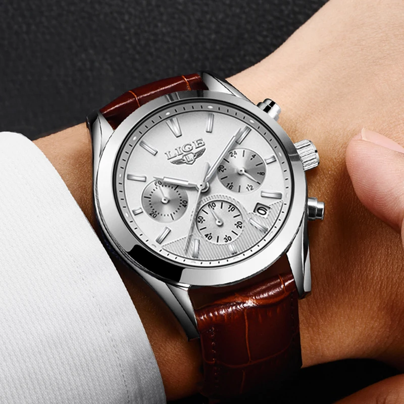 LIGE мужские часы Relojes Hombre 2019 топ бренд роскошные коричневые кожаные деловые