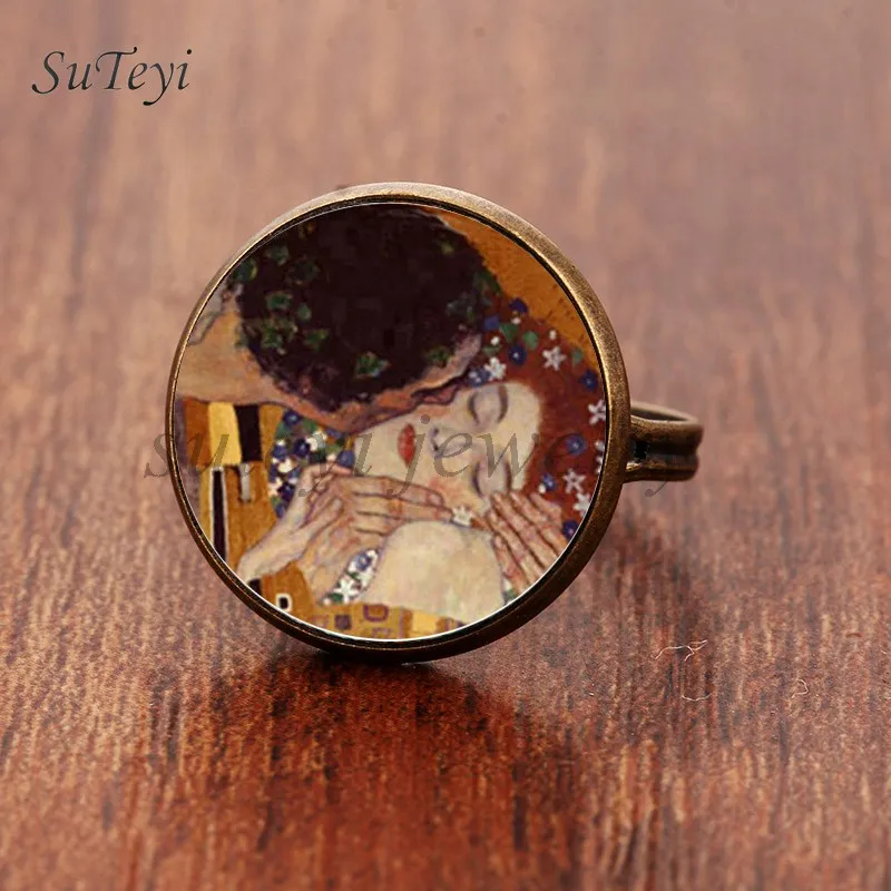 bronze Suteyi, модные Камея Kiss Klimt из стекла, художественное кольцо для фото, ювелирные изделия ручной работы, регулируемый размер, кольца, подарки для девочек - Цвет основного камня: bronze