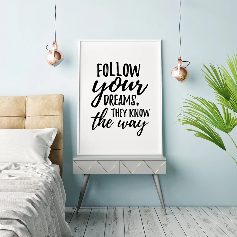 Надписью Follow your dreams они знают как персонаж слова цитата холст картины Черный и
