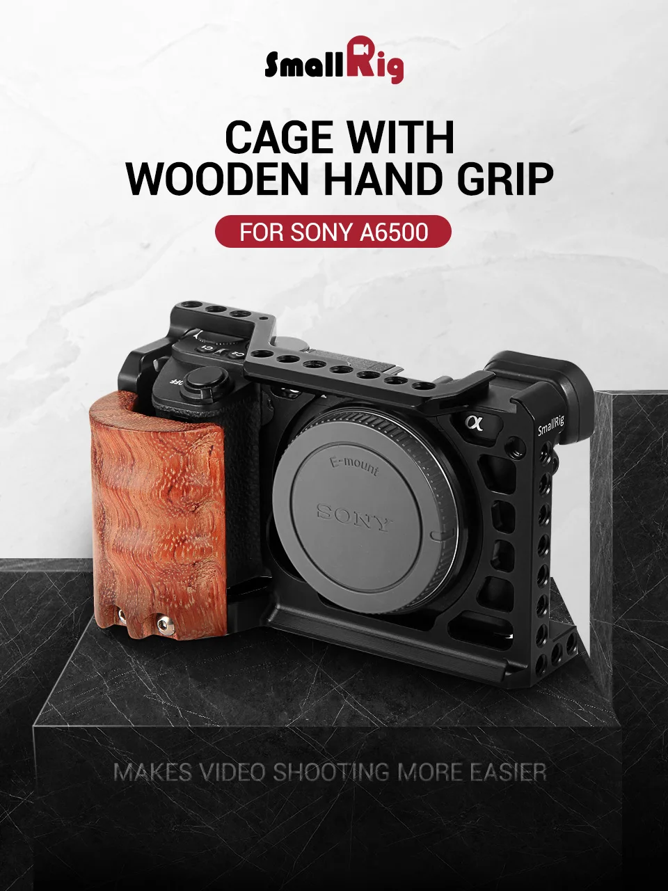 SmallRig A6500 клетка с деревянной рукояткой для sony Alpha A6500/ILCE-6500 клетка для камеры быстросъемный монтажный комплект-2097