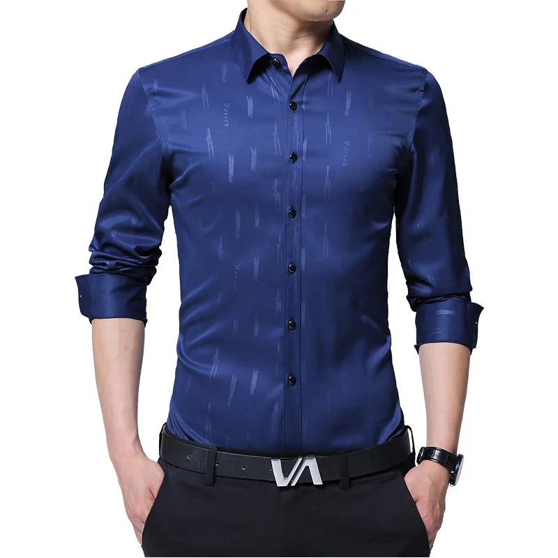 Мужская шелковая рубашка с длинным рукавом повседневная приталенная деловая